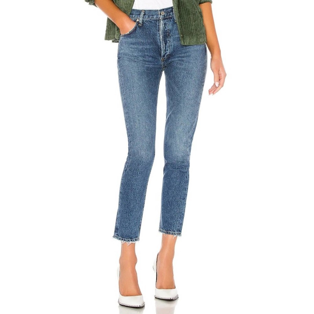 NWT Agolde High Rise Jeans Size 30 Organic Denim Classic Distressed Medium Wash
